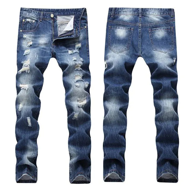 Blue Washed Men's Ripped Jeans