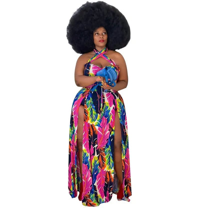 Plus Size Elegant Multi-Color Dress with Two Split