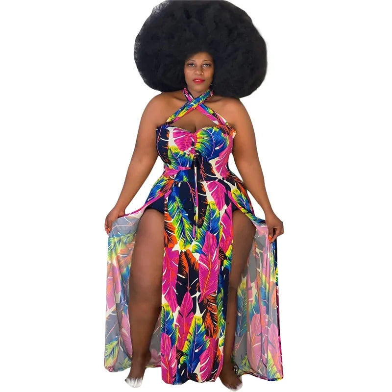 Plus Size Elegant Multi-Color Dress with Two Split