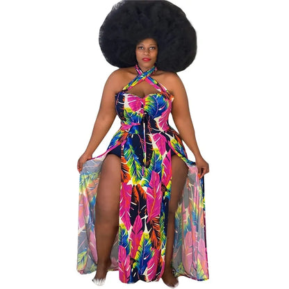 Plus Size Elegant Multi-Color Dress with Two Split