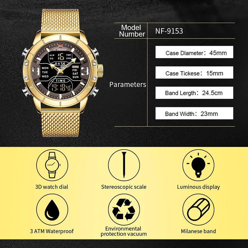 Luxury Man Military Wrist Watches Stainless Steel LED Digital Clock