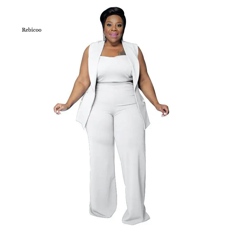 Plus Size Business Casual 3 Piece Set Vest Pants Sets