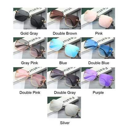 Oversized Rimless Retro Gradient Bee Square Sunglasses For Female