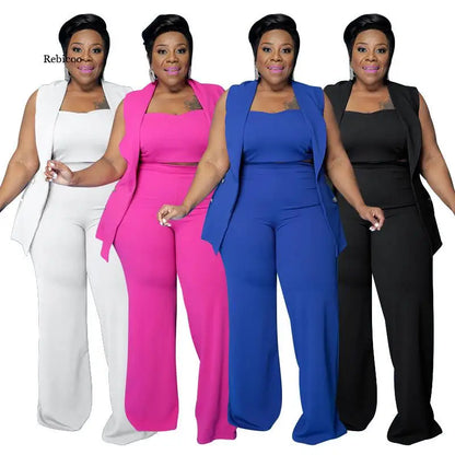 Plus Size Business Casual 3 Piece Set Vest Pants Sets