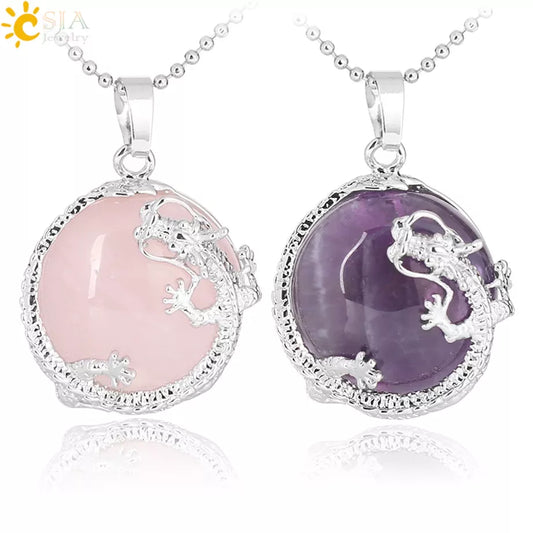 Dragon Pendants Necklace Natural Stone