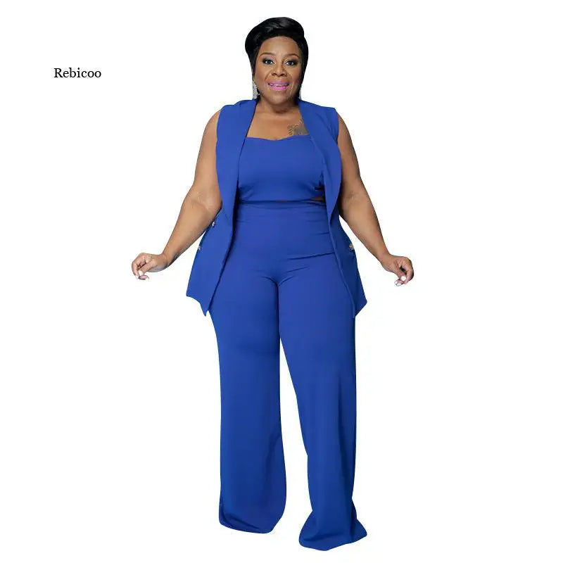 Plus Size Business Casual 3 Piece Set Vest Pants Sets