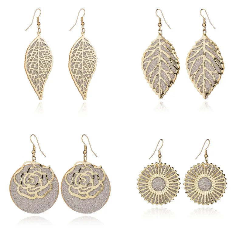 Gold Color Hanging Penitentes Flower/Leaf Earings