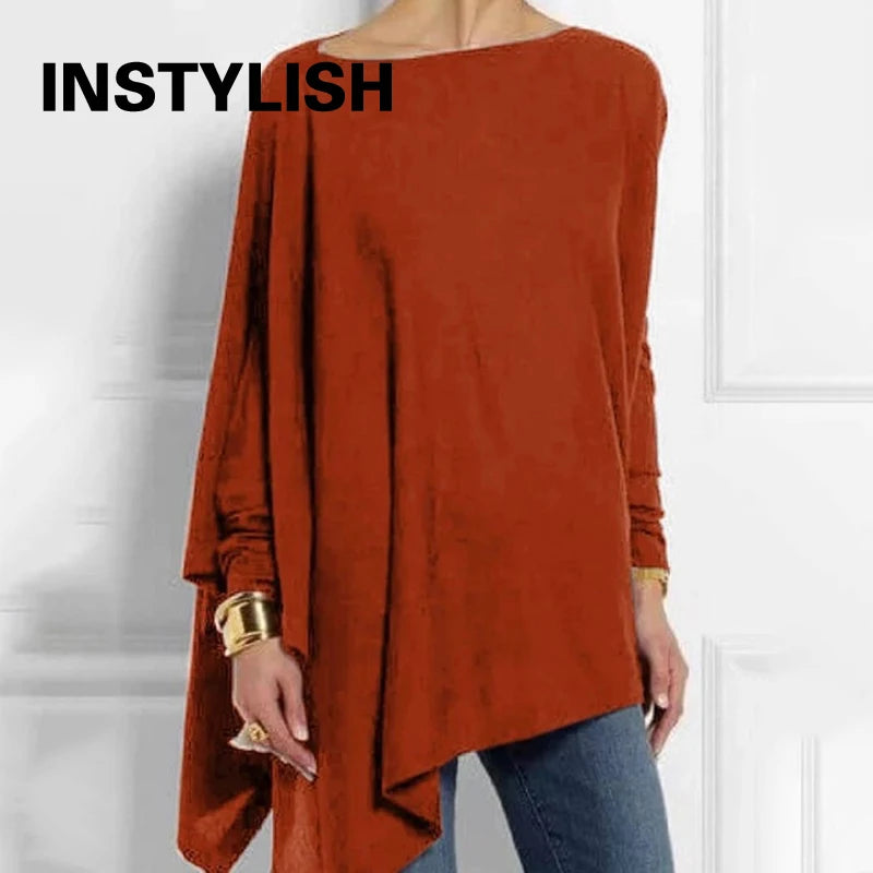 Plus Size Casual Blouses O Neck Long Sleeve Top