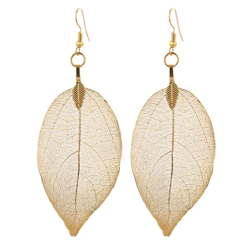 Filigree Dipped Unique Natural Real Leaf Earings