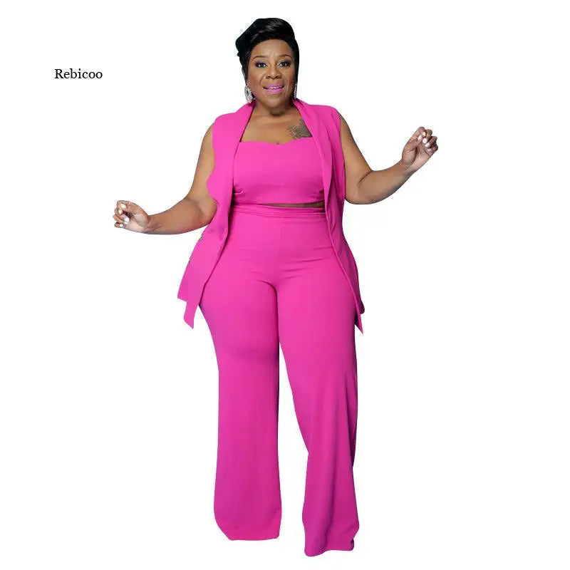 Plus Size Business Casual 3 Piece Set Vest Pants Sets