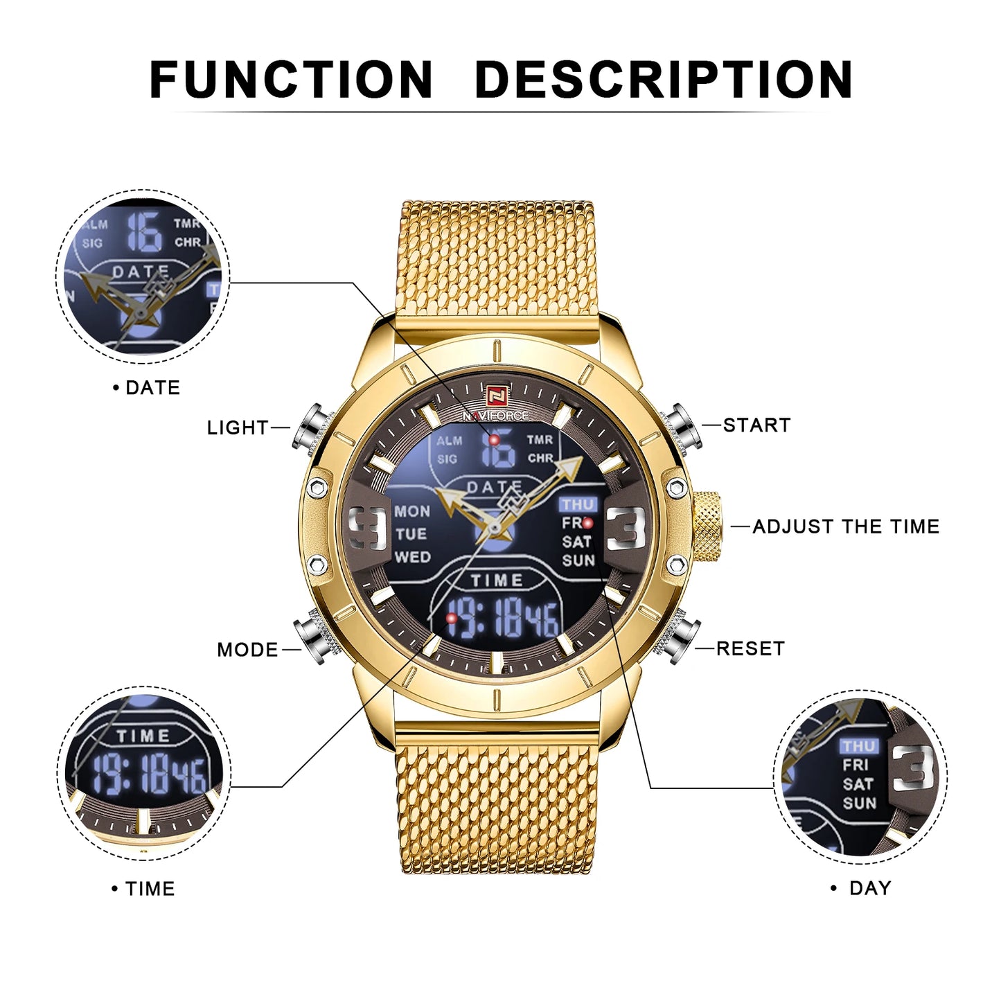 Luxury Man Military Wrist Watches Stainless Steel LED Digital Clock