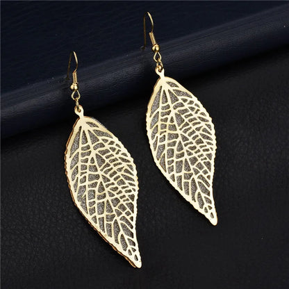 Gold Color Hanging Penitentes Flower/Leaf Earings