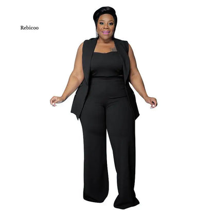 Plus Size Business Casual 3 Piece Set Vest Pants Sets