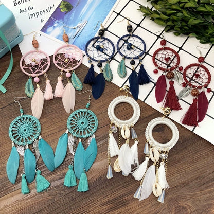 Elegant Dreamcatcher Elements Women's Feather Earrings