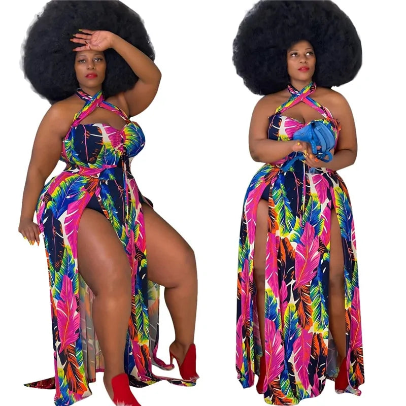 Plus Size Elegant Multi-Color Dress with Two Split