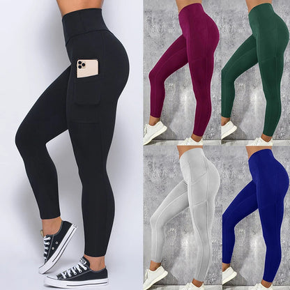 Solid Color High Waist Elastic Yoga Pants