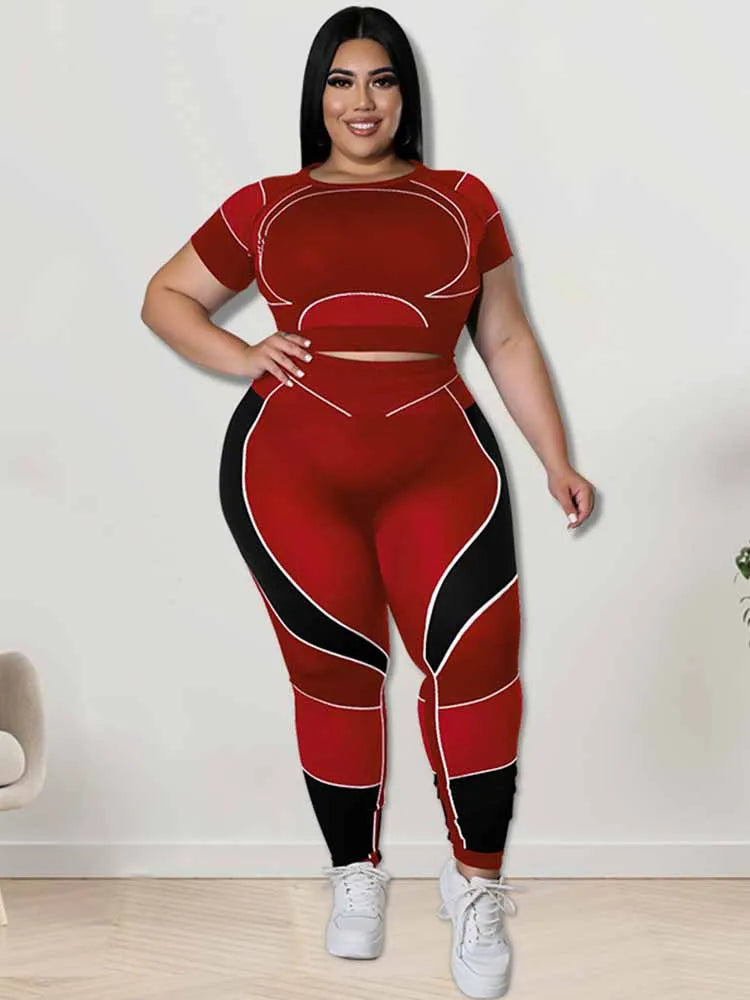 Plus Size 2 Piece Set Pants Suit Casual Slimming