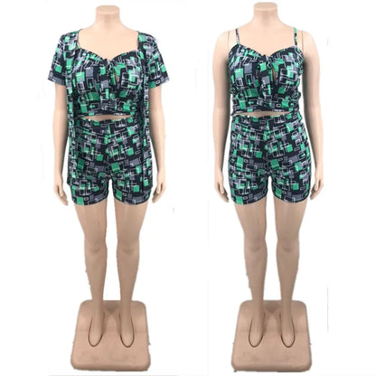 Plus Size Print Short 3 Piece Set