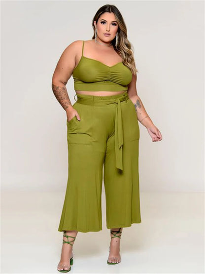 Plus Size 3 Piece Set Bra Top Pants Sets