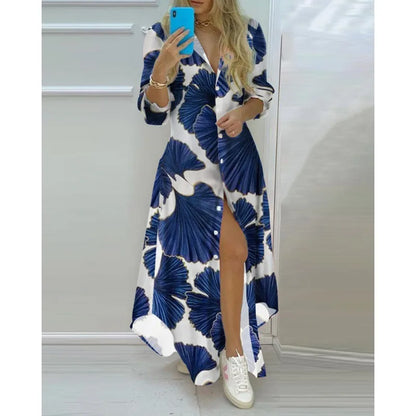 Boho Maxi Printed Long Sleeve Shirts Dress