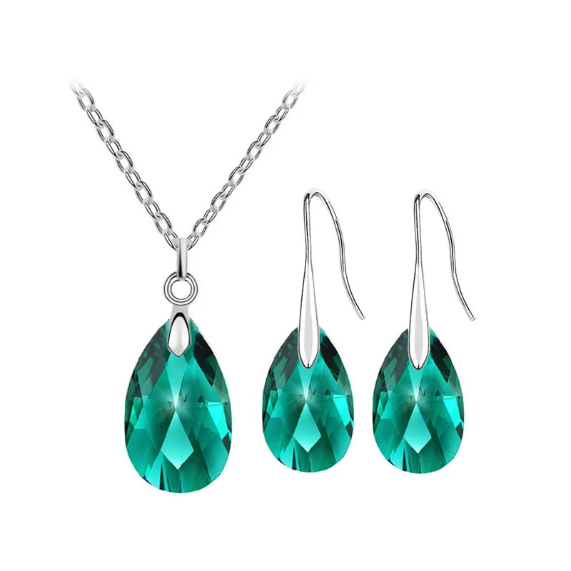 Crystal tear water pendant Necklace Set