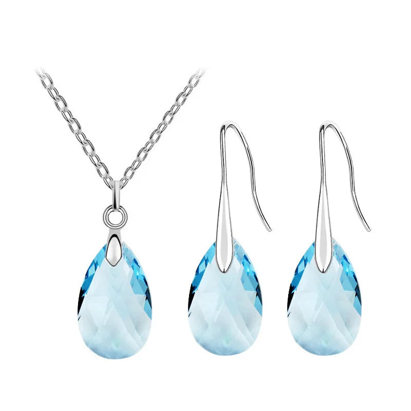 Crystal tear water pendant Necklace Set