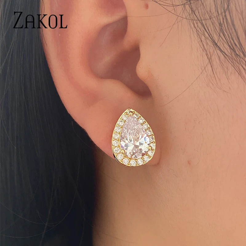 Classic Water Drop Cubic Zircon Stud Earrings for Women