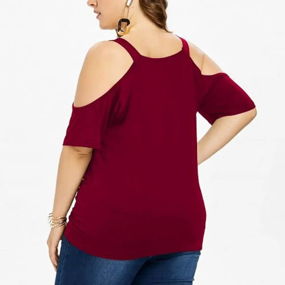 Plus Size Short Sleeves Lace See-through Off Shoulder Blouse