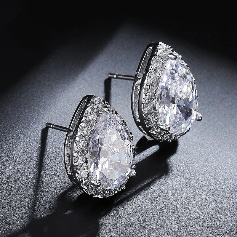 Classic Water Drop Cubic Zircon Stud Earrings for Women