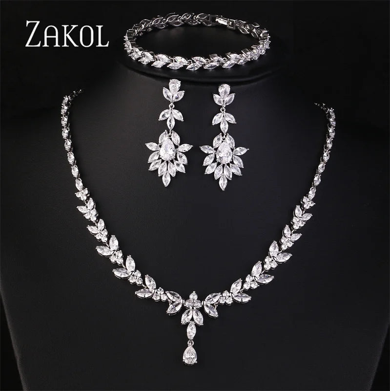 Cubic Zirconia Necklace Earrings Rings Set for Women