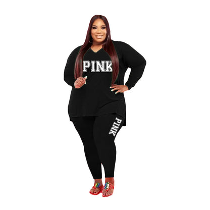 Plus size Two Piece Long Sleeve V Neck top And Pants