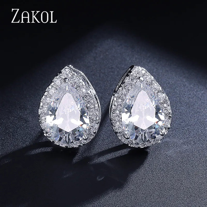 Classic Water Drop Cubic Zircon Stud Earrings for Women