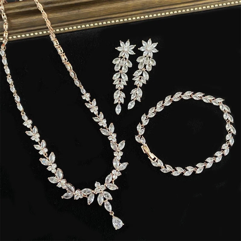 Cubic Zirconia Necklace Earrings Rings Set for Women