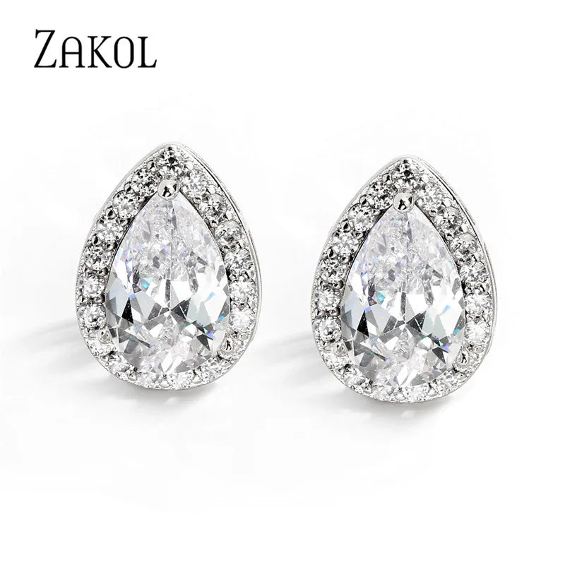 Classic Water Drop Cubic Zircon Stud Earrings for Women