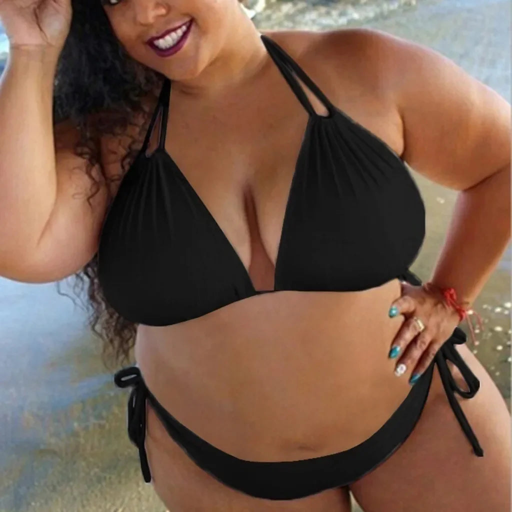 Plus Size Sexy 2 Piece Set Halter Swimming Suit Beach