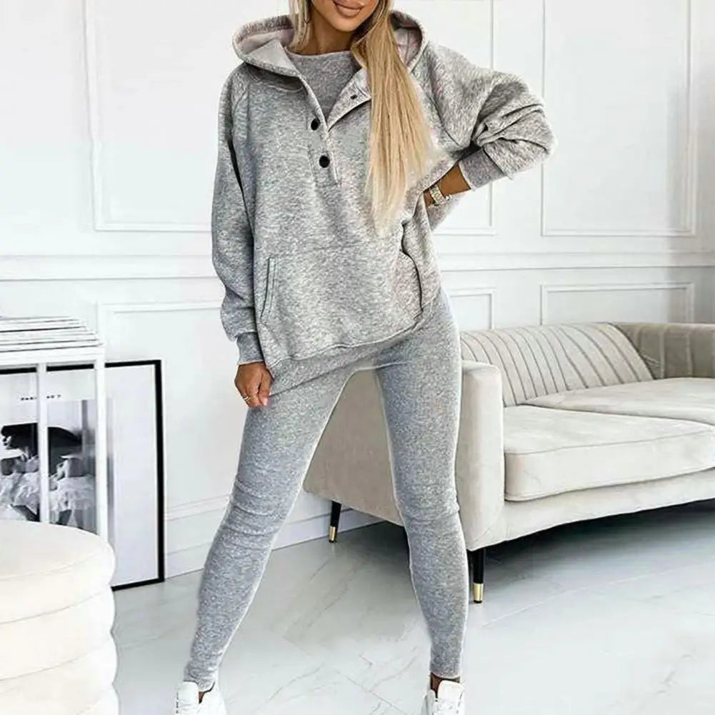 3-piece Hoodie Vest Pants Set Soft Thick Warm Elastic Waist Sports