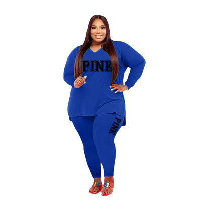 Plus size Two Piece Long Sleeve V Neck top And Pants