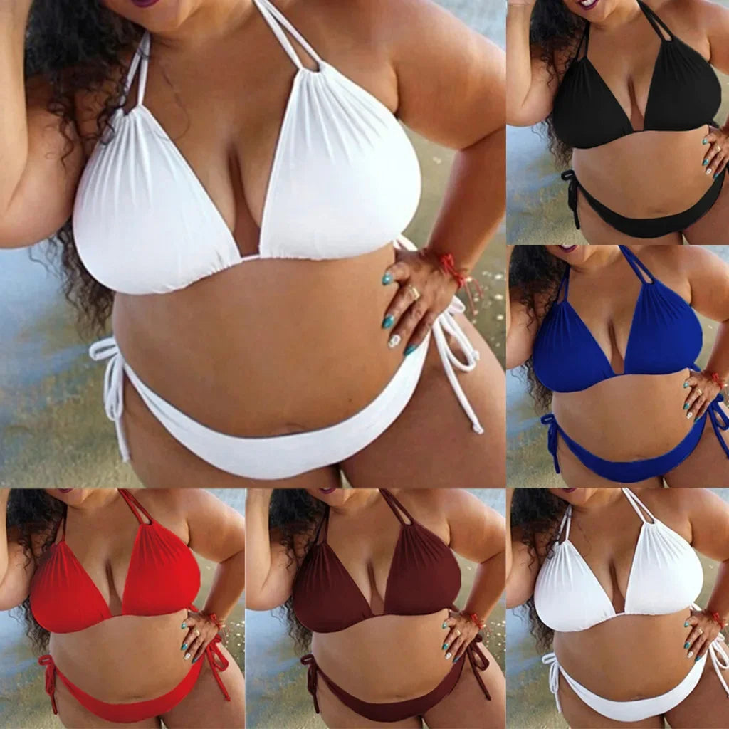 Plus Size Sexy 2 Piece Set Halter Swimming Suit Beach