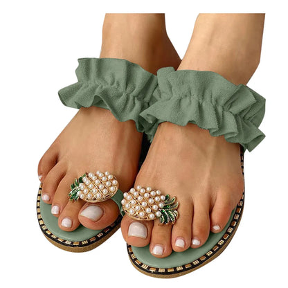 Pineapple Pearl Flat Toe Bohemian Summer Beach Sandals