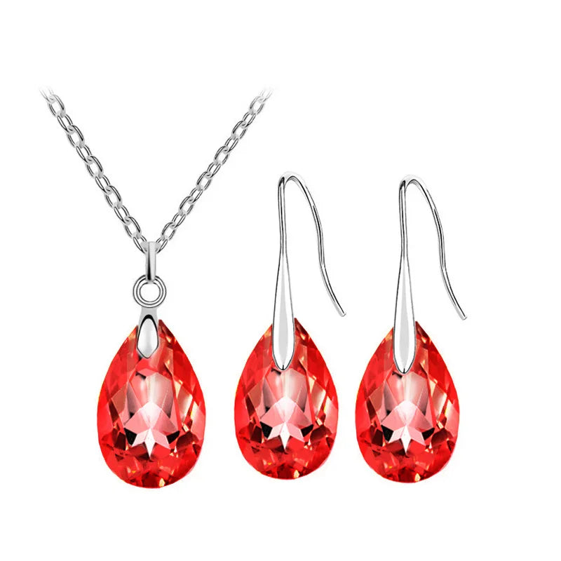 Crystal tear water pendant Necklace Set