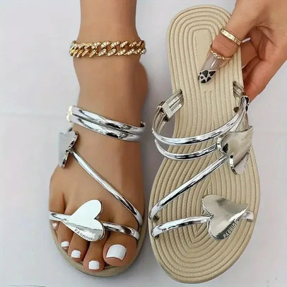 Heart Flat Sandals Open Toe Non-Slip