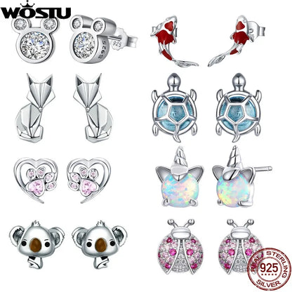 Sterling Silver Cute Mouse Animal Stud Earrings