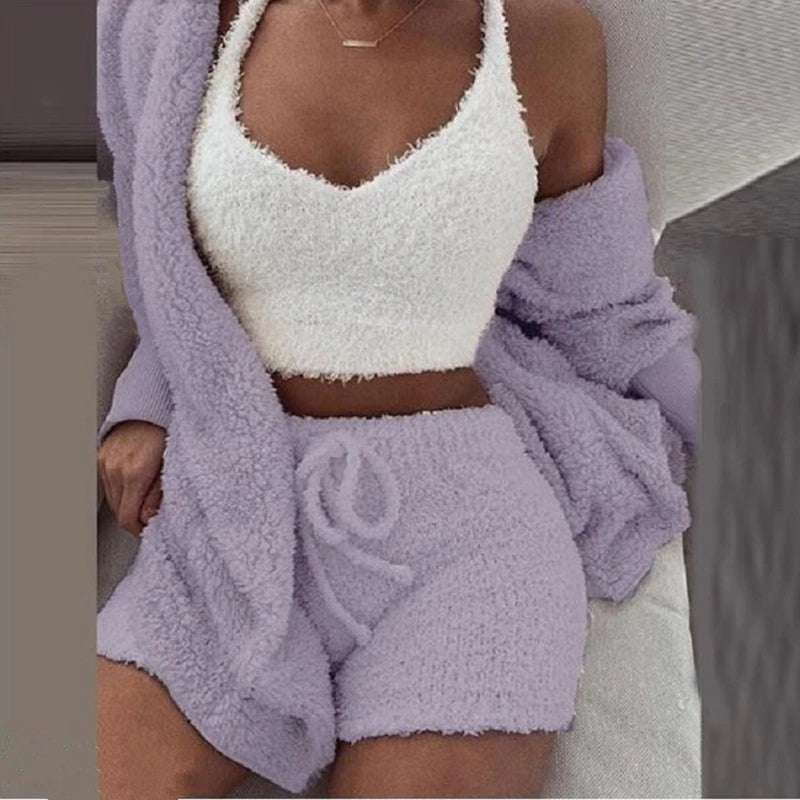 Fluffy Pajamas 3 Piece Set