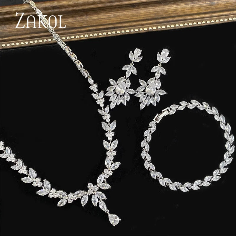 Cubic Zirconia Necklace Earrings Rings Set for Women