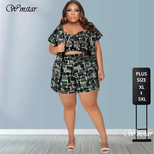 Plus Size Print Short 3 Piece Set