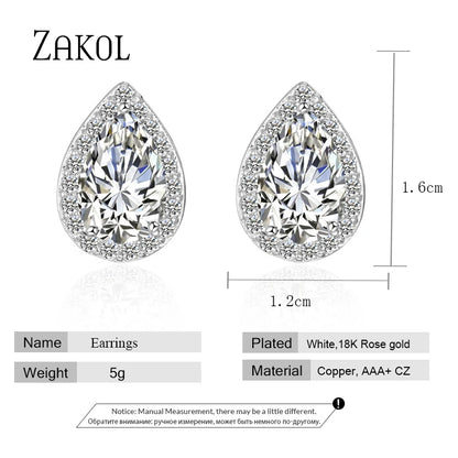 Classic Water Drop Cubic Zircon Stud Earrings for Women