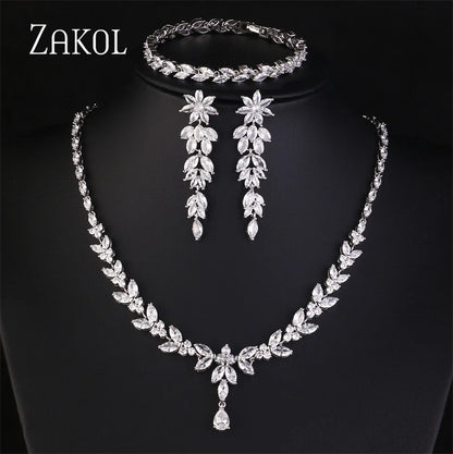 Cubic Zirconia Necklace Earrings Rings Set for Women