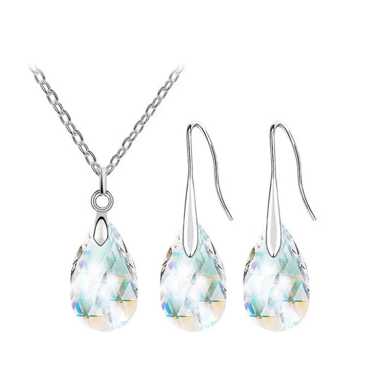 Crystal tear water pendant Necklace Set