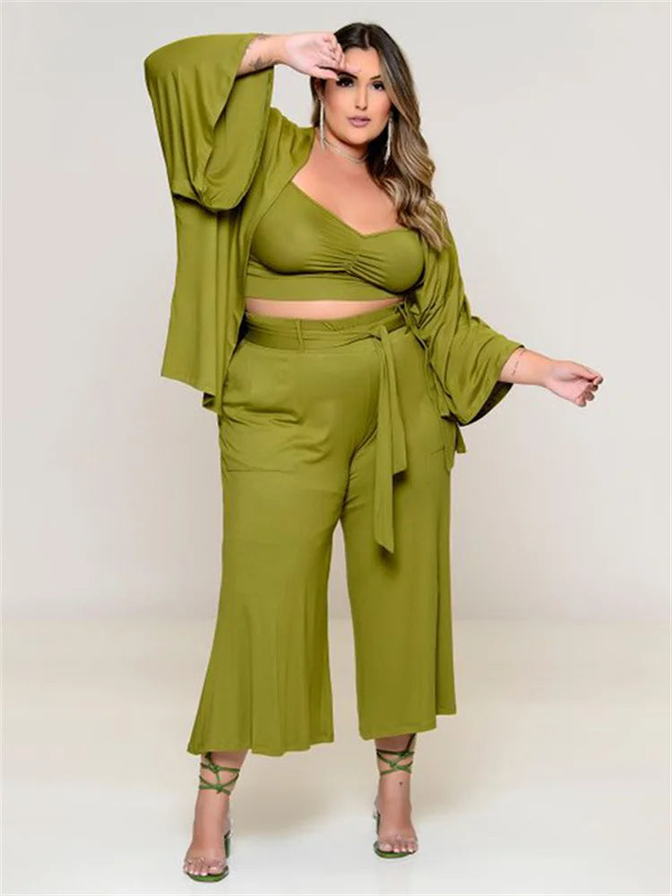 Plus Size 3 Piece Set Bra Top Pants Sets