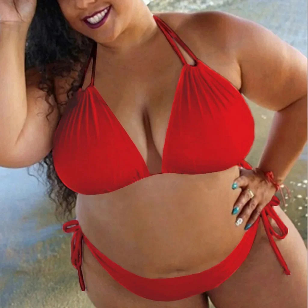 Plus Size Sexy 2 Piece Set Halter Swimming Suit Beach